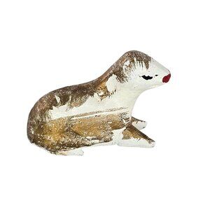 Mexican Pottery Folk Art Nativity Creche Figurine Lamb White Gold Hand Painted